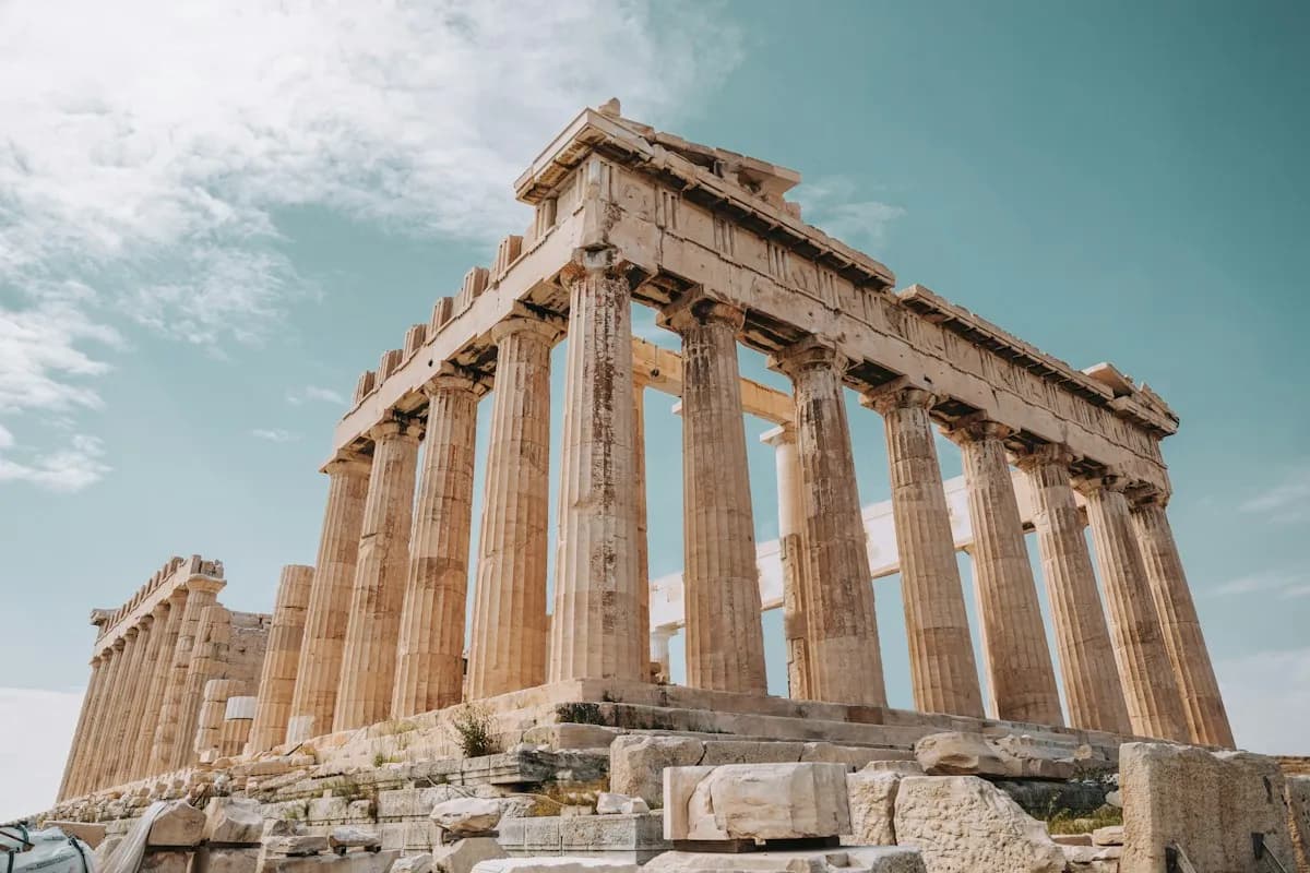 Stone columns of the Parthenon on the Acropolis in Athens