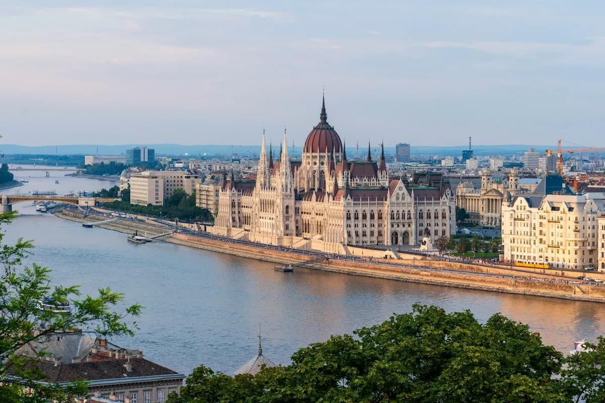 Hungarian Parliament Building beside the Danube in Budapest