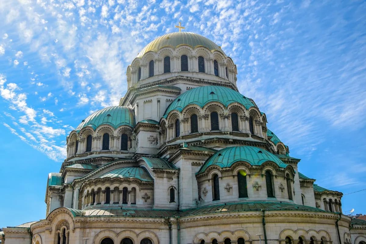 Green and gold domes of Alexander Nevsky Cathedral in Sofia