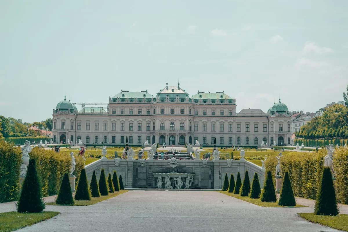 Formal gardens leading to a palace in Vienna
