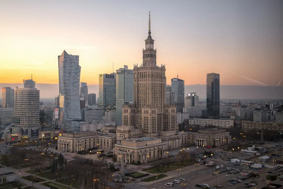 Palace of Culture and Science among Warsaw’s modern towers